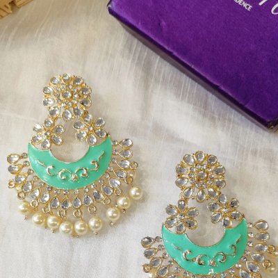 MEENAKARI LIGHT GREEN CHANDBALIS