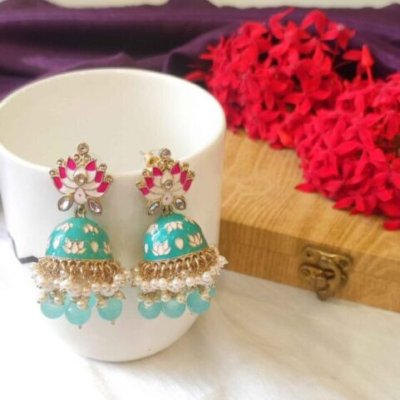 MEENAKARI BLUE JHUMKI